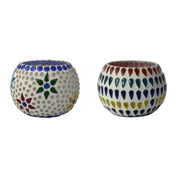 Mosaic Tealight Holder IHK9104 (Glass) (Pack of 2) | Save 33% - Rajasthan Living 7