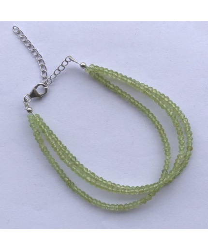 Natural Peridot Faceted Rondelle Beads 3 Strands Bracelet with Silver Chain | Save 33% - Rajasthan Living