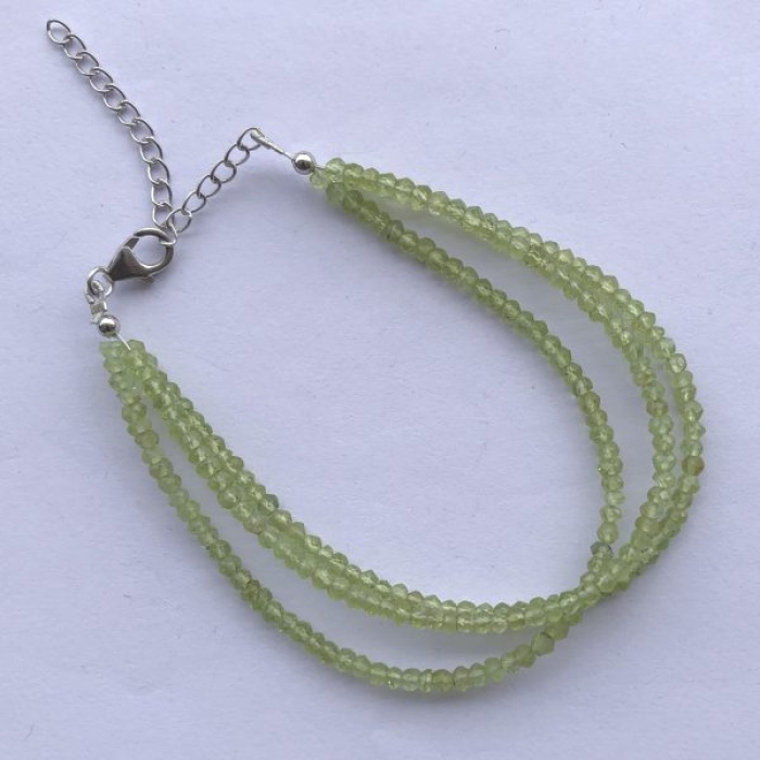 Natural Peridot Faceted Rondelle Beads 3 Strands Bracelet with Silver Chain | Save 33% - Rajasthan Living 5
