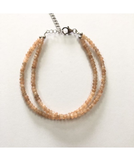 Natural Peach Moonstone Faceted Rondelle Beads Bracelet with Silver Clasp | Save 33% - Rajasthan Living