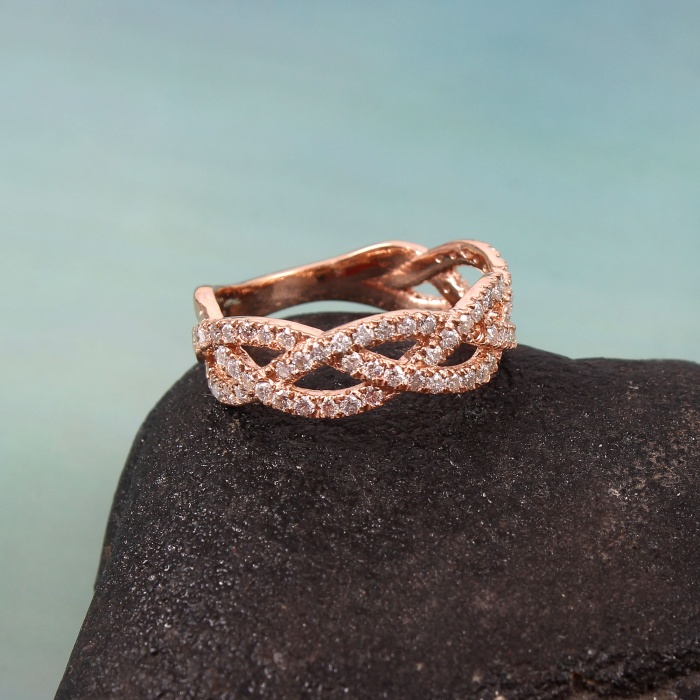 Rose Gold Statement Cross Engagement Band Studded With Natural Moissanite For Women | Save 33% - Rajasthan Living 5