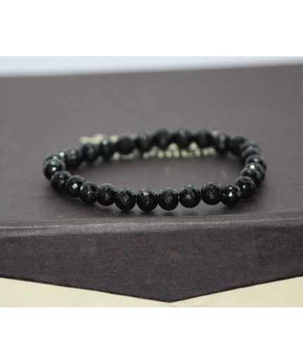 6mm Natural Black Spinel Faceted Round Beads Bracelet | Save 33% - Rajasthan Living