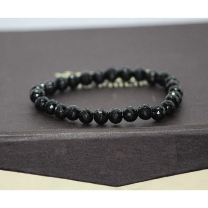 6mm Natural Black Spinel Faceted Round Beads Bracelet | Save 33% - Rajasthan Living 6