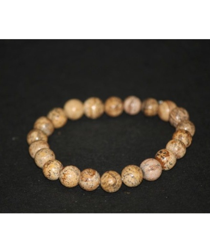 8mm Natural Picture Jasper Smooth Round Beads Bracelet | Save 33% - Rajasthan Living