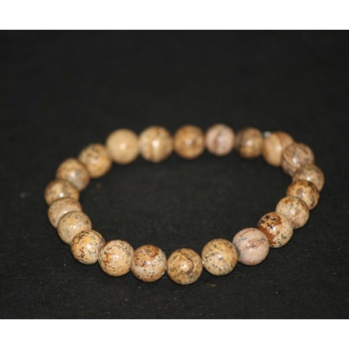 8mm Natural Picture Jasper Smooth Round Beads Bracelet | Save 33% - Rajasthan Living 5