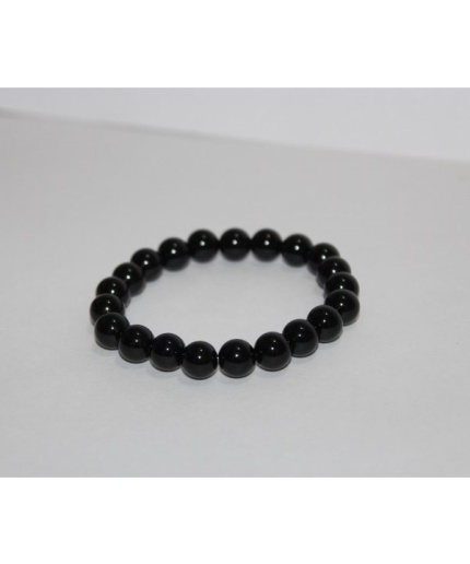 8mm Natural Black Onyx Smooth Round Beads Bracelet | Save 33% - Rajasthan Living