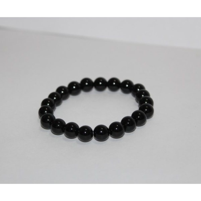 8mm Natural Black Onyx Smooth Round Beads Bracelet | Save 33% - Rajasthan Living 5