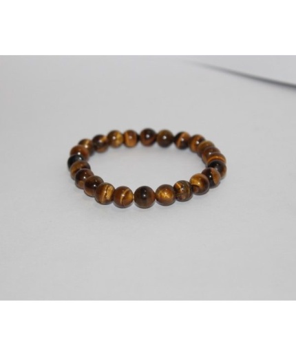 8mm Natural Tiger Eye Smooth Round Beads Bracelet | Save 33% - Rajasthan Living