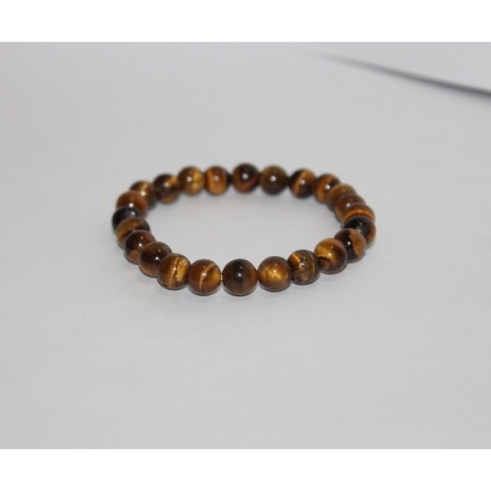 8mm Natural Tiger Eye Smooth Round Beads Bracelet | Save 33% - Rajasthan Living 5