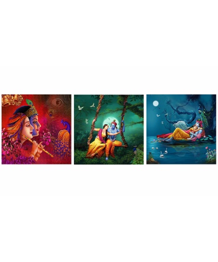 Sawardawalas Radha Krishna UV Textured Panel Painting (Set of 3, 10*10 inches) | Save 33% - Rajasthan Living