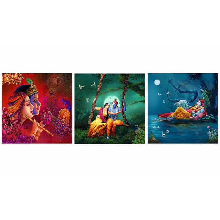 Sawardawalas Radha Krishna UV Textured Panel Painting (Set of 3, 10*10 inches) | Save 33% - Rajasthan Living 5