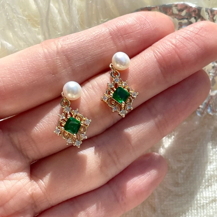 Natural Pearl Emerald Green Earrings, 14K Gold Emerald Earrings, Emerald Dangle Drop Earrings, 2 Way DIY Earrings, Handmade Delicate Gift | Save 33% - Rajasthan Living 6