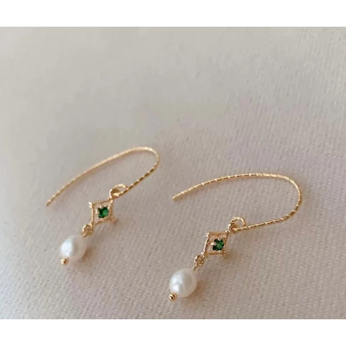 Green Emerald Earrings, Pearl Dangle Earrings, Dainty Emerald Lace Earrings, Drop Earrings, Green Gemstone Earrings, Handmade Delicate Gift | Save 33% - Rajasthan Living 7