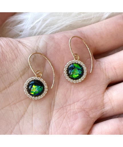 Green Opal Earrings, Gold Fire Opal Earrings, 14K Real Gold filled Earrings, Starry Lace Round Opal Dangle, Green Gemstone Earrings, Gift | Save 33% - Rajasthan Living