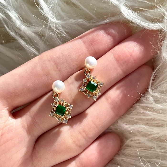 Natural Pearl Emerald Green Earrings, 14K Gold Emerald Earrings, Emerald Dangle Drop Earrings, 2 Way DIY Earrings, Handmade Delicate Gift | Save 33% - Rajasthan Living 8