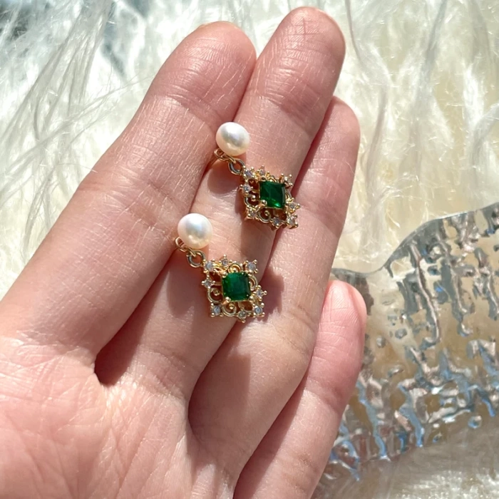 Natural Pearl Emerald Green Earrings, 14K Gold Emerald Earrings, Emerald Dangle Drop Earrings, 2 Way DIY Earrings, Handmade Delicate Gift | Save 33% - Rajasthan Living 9