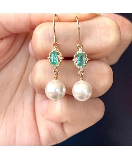 Dainty Natural Pearl Dangle Earrings, Ivory Pearl Earrings, 14K Gold filled Earrings, Aquamarine Earrings, Wedding Bridesmaid Dainty Gifts | Save 33% - Rajasthan Living