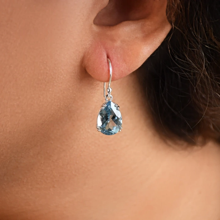 Blue Topaz Earrings, Drop Blue Topaz Earrings, Natural Gemstone, Sterling Silver, December Birthstone, Statement Earrings, Gift | Save 33% - Rajasthan Living 6