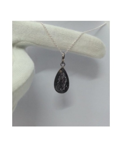 Pear Shaped Black Rutilated Quartz Pendant in 925 Sterling Silver | Save 33% - Rajasthan Living