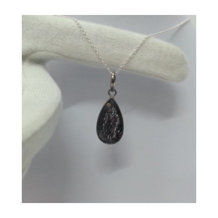 Pear Shaped Black Rutilated Quartz Pendant in 925 Sterling Silver | Save 33% - Rajasthan Living 5