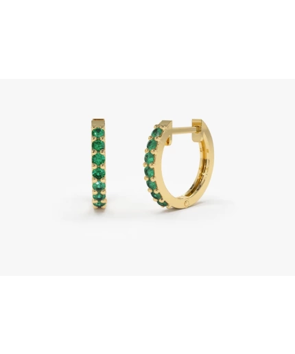 Natural Emerald Earrings / Huggie Earrings / 14k Gold 10MM Emerald Huggie Hoop Earrings / Small Hoop Emerald Earrings / Jewelry Gift | Save 33% - Rajasthan Living