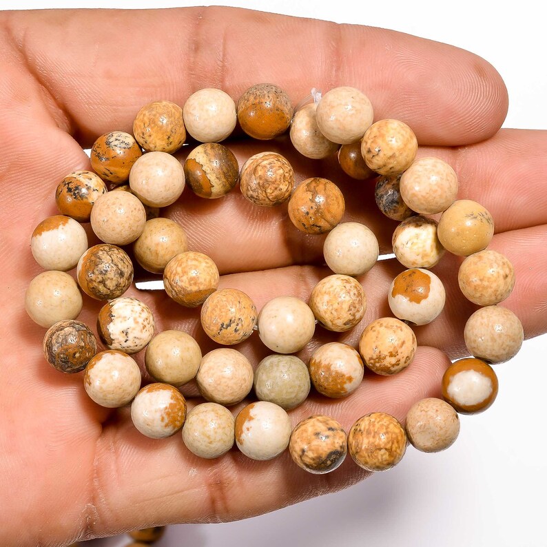 8mm Natural Picture Jasper Smooth Round Beads Bracelet | Save 33% - Rajasthan Living 10