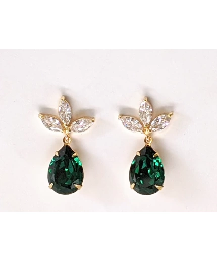 Emerald Crystal Post Earrings Emerald Green Earrings Bridesmaid Jewelry Gifts Crystal Post Earrings Emerald Drop Earrings Prom Earrings | Save 33% - Rajasthan Living 3