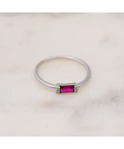 Ruby Dainty Baguette Stacking Ring, Minimalist Ring, Simple Ruby Ring, Sterling Silver Ring, Thin Ring, Delicate Ring Gift for Her | Save 33% - Rajasthan Living