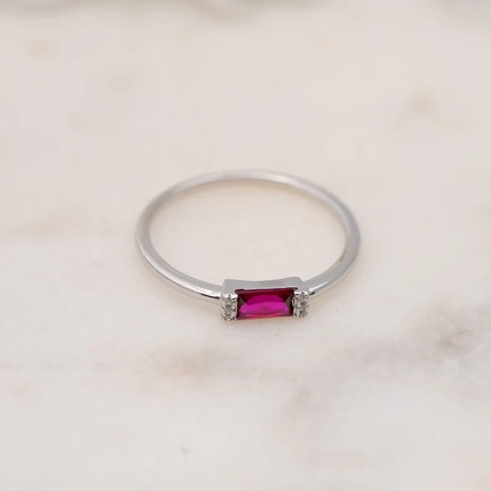 Ruby Dainty Baguette Stacking Ring, Minimalist Ring, Simple Ruby Ring, Sterling Silver Ring, Thin Ring, Delicate Ring Gift for Her | Save 33% - Rajasthan Living 5