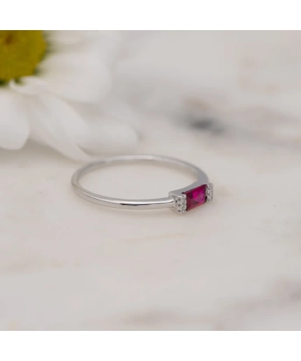 Ruby Dainty Baguette Stacking Ring, Minimalist Ring, Simple Ruby Ring, Sterling Silver Ring, Thin Ring, Delicate Ring Gift for Her | Save 33% - Rajasthan Living 3