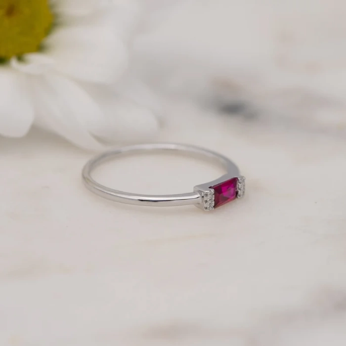 Ruby Dainty Baguette Stacking Ring, Minimalist Ring, Simple Ruby Ring, Sterling Silver Ring, Thin Ring, Delicate Ring Gift for Her | Save 33% - Rajasthan Living 6