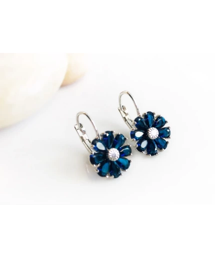 Sapphire daisy dangle earrings, blue sapphire flower earrings, September birthstone earring, gift for mom, gift for her | Save 33% - Rajasthan Living