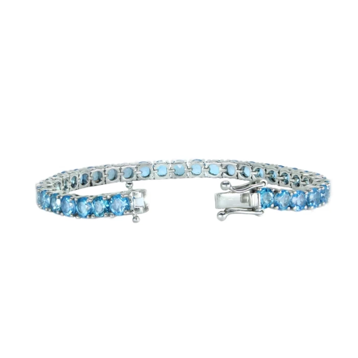 Silver Women’s Tennis Bracelet, Natural Sky Blue Topaz Bracelet With GB Lock, Gift For Wife, Women’s Jewelry, Handmade Bracelet For Sister | Save 33% - Rajasthan Living 7