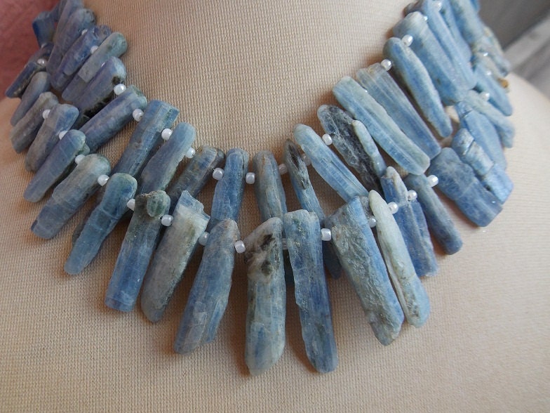 Blue Kyanite Natural Rough Sticks,Beads,Loose Raw Stone,Minerals Gemstone 8Inch Strand 27X6 To 10X5 MM Approx Wholesale Price New Arrival R6 | Save 33% - Rajasthan Living 15