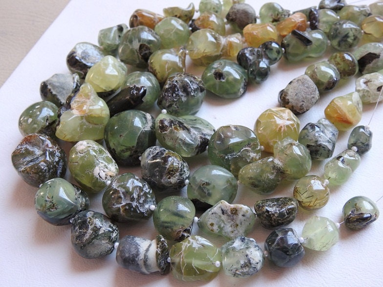Prehnite Natural Rough Tumble,Nugget,Polished,Loose Stone,Gemstone Raw,For Jewelry Makers,10Inch Strand 20X18To10X8MM Approx R2 | Save 33% - Rajasthan Living 16