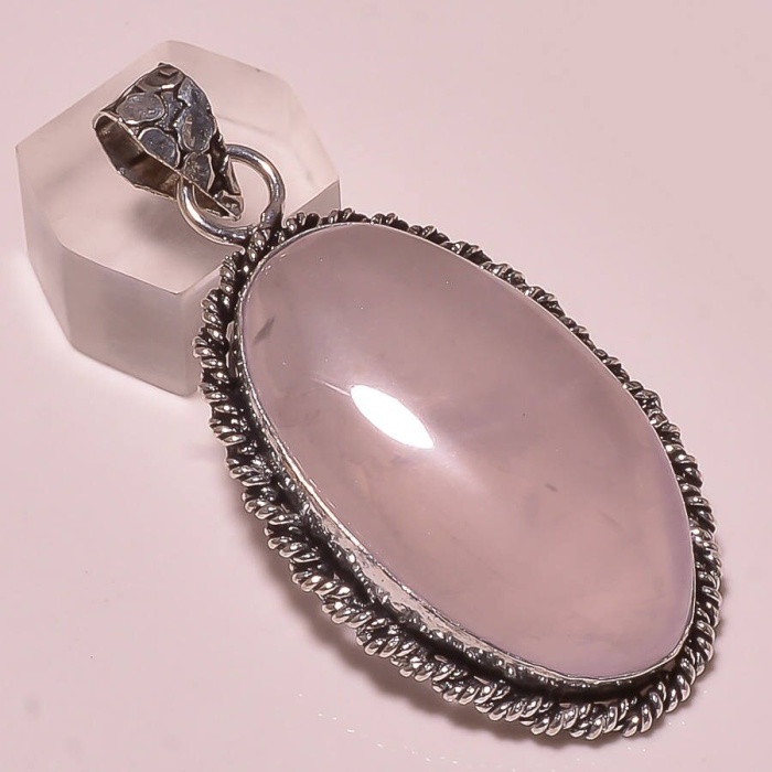 Amazing beautiful natural rose quartz gemstone 925 sterling silver pendent | Save 33% - Rajasthan Living 5