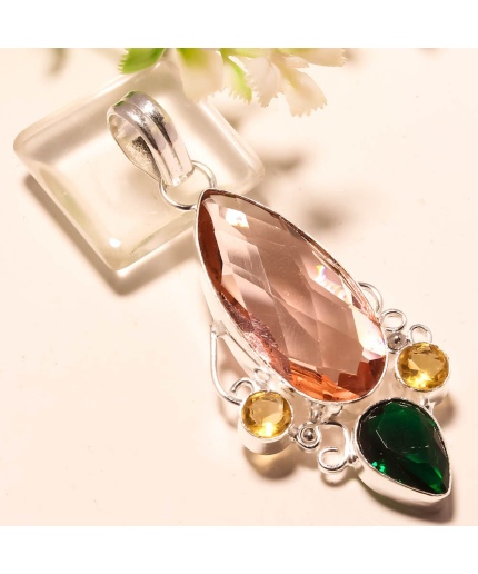 faceted morganite,chrome diopside,YELLOW CITRINE GEMSTONE 925 silver pendant | Save 33% - Rajasthan Living
