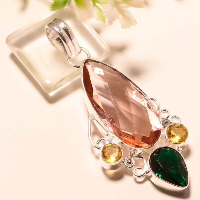 faceted morganite,chrome diopside,YELLOW CITRINE GEMSTONE 925 silver pendant | Save 33% - Rajasthan Living 5
