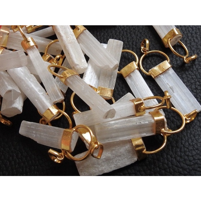 Selenite Natural Rough Stick Pendent,Loose Raw Jewelry,Brass,One Of A Kind,Gift For Her,30-35MM Long Approx,Wholesaler,Supplies,CJ1 | Save 33% - Rajasthan Living 7