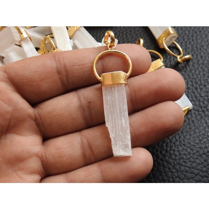 Selenite Natural Rough Stick Pendent,Loose Raw Jewelry,Brass,One Of A Kind,Gift For Her,30-35MM Long Approx,Wholesaler,Supplies,CJ1 | Save 33% - Rajasthan Living 8