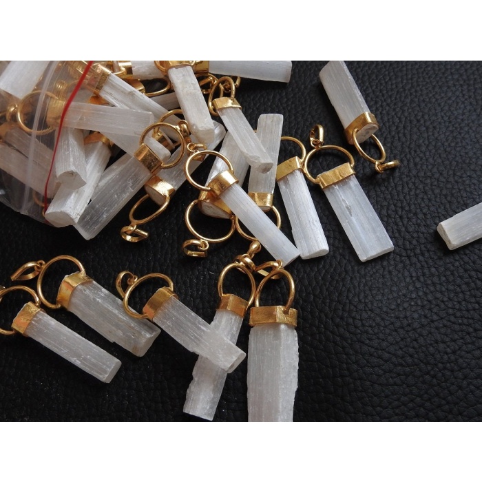 Selenite Natural Rough Stick Pendent,Loose Raw Jewelry,Brass,One Of A Kind,Gift For Her,30-35MM Long Approx,Wholesaler,Supplies,CJ1 | Save 33% - Rajasthan Living 10