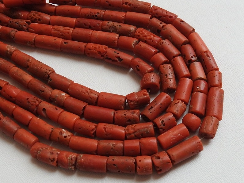 12″ Natural Red Coral Smooth Tube,Drum Shape,Bead 13X8 To 7X6 MM Approx Wholesale Price (bk)CR2 | Save 33% - Rajasthan Living 12