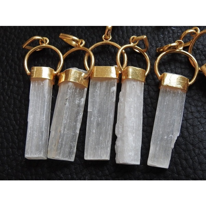 Selenite Natural Rough Stick Pendent,Loose Raw Jewelry,Brass,One Of A Kind,Gift For Her,30-35MM Long Approx,Wholesaler,Supplies,CJ1 | Save 33% - Rajasthan Living 6