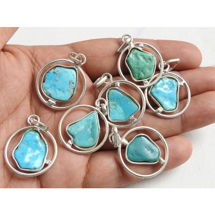Natural Arizona Turquoise Rough Pendent,Metal,Silver Plated,Raw Jewelry,Brass,Gift For Her,One Of A Kind,Wholesaler,17-15MM Approx CJ-1 | Save 33% - Rajasthan Living 6