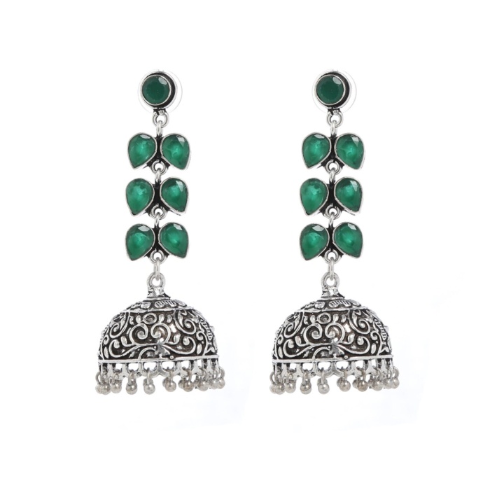 Green Color Oxidized Silver Plated handmade Brass Jhumka Jhumki Earrings Women | Save 33% - Rajasthan Living 6