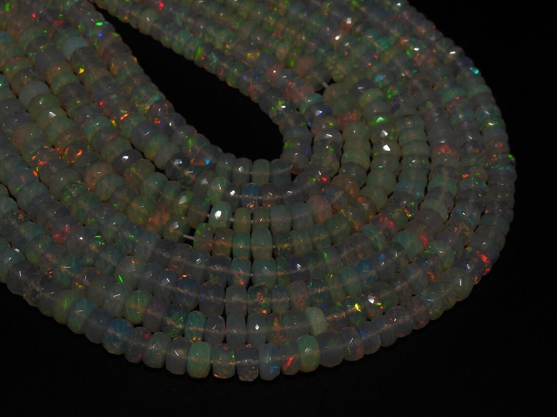 Natural Ethiopian Opal Faceted Roundel Beads,Multi Fire,Handmade,Loose Stone 9Inch Strand 4To7MM Approx Wholesale Price New Arrival PME-EO2 | Save 33% - Rajasthan Living 15