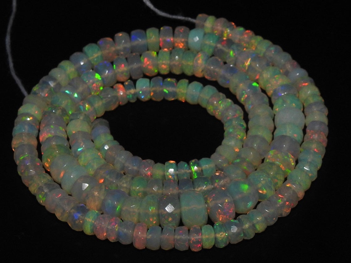 Natural Ethiopian Opal Faceted Roundel Beads,Multi Fire,Handmade,Loose Stone 9Inch Strand 4To7MM Approx Wholesale Price New Arrival PME-EO2 | Save 33% - Rajasthan Living 16