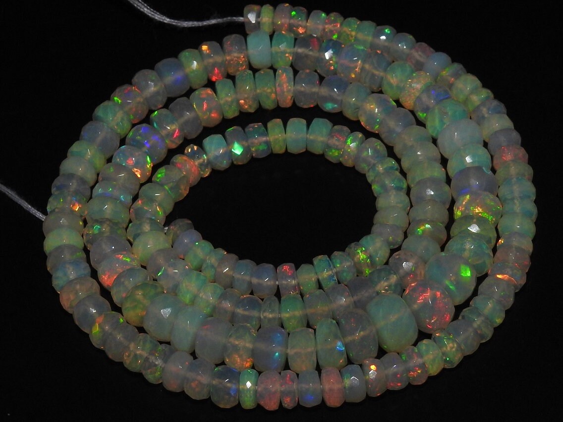 Natural Ethiopian Opal Faceted Roundel Beads,Multi Fire,Handmade,Loose Stone 9Inch Strand 4To7MM Approx Wholesale Price New Arrival PME-EO2 | Save 33% - Rajasthan Living 14