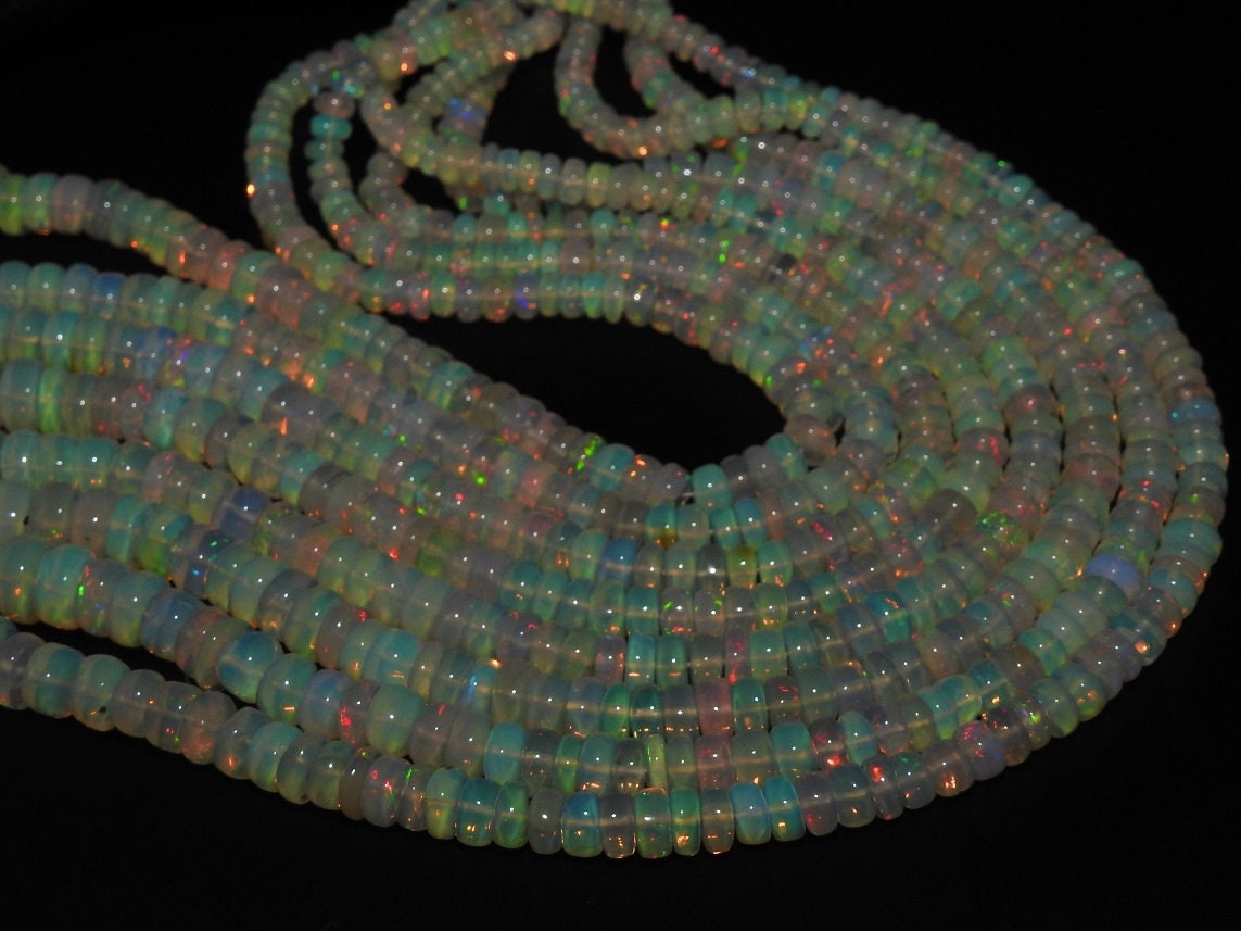 Natural Ethiopian Opal Smooth Roundel Beads,Multi Fire,Loose Stone 16Inch Strand 3X2To7X4MM Approx,Wholesale Price,New Arrival (pme) EO2 | Save 33% - Rajasthan Living 15