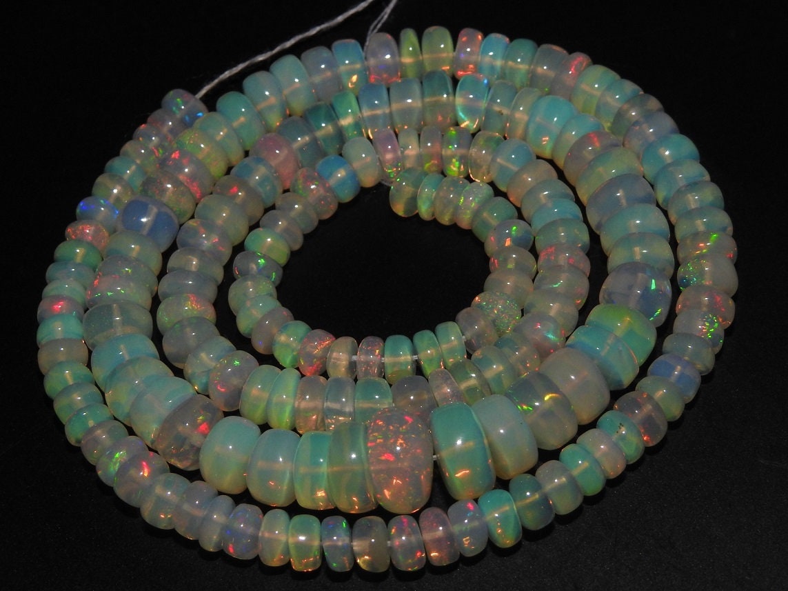 Natural Ethiopian Opal Smooth Roundel Beads,Multi Fire,Loose Stone 16Inch Strand 3X2To7X4MM Approx,Wholesale Price,New Arrival (pme) EO2 | Save 33% - Rajasthan Living 16
